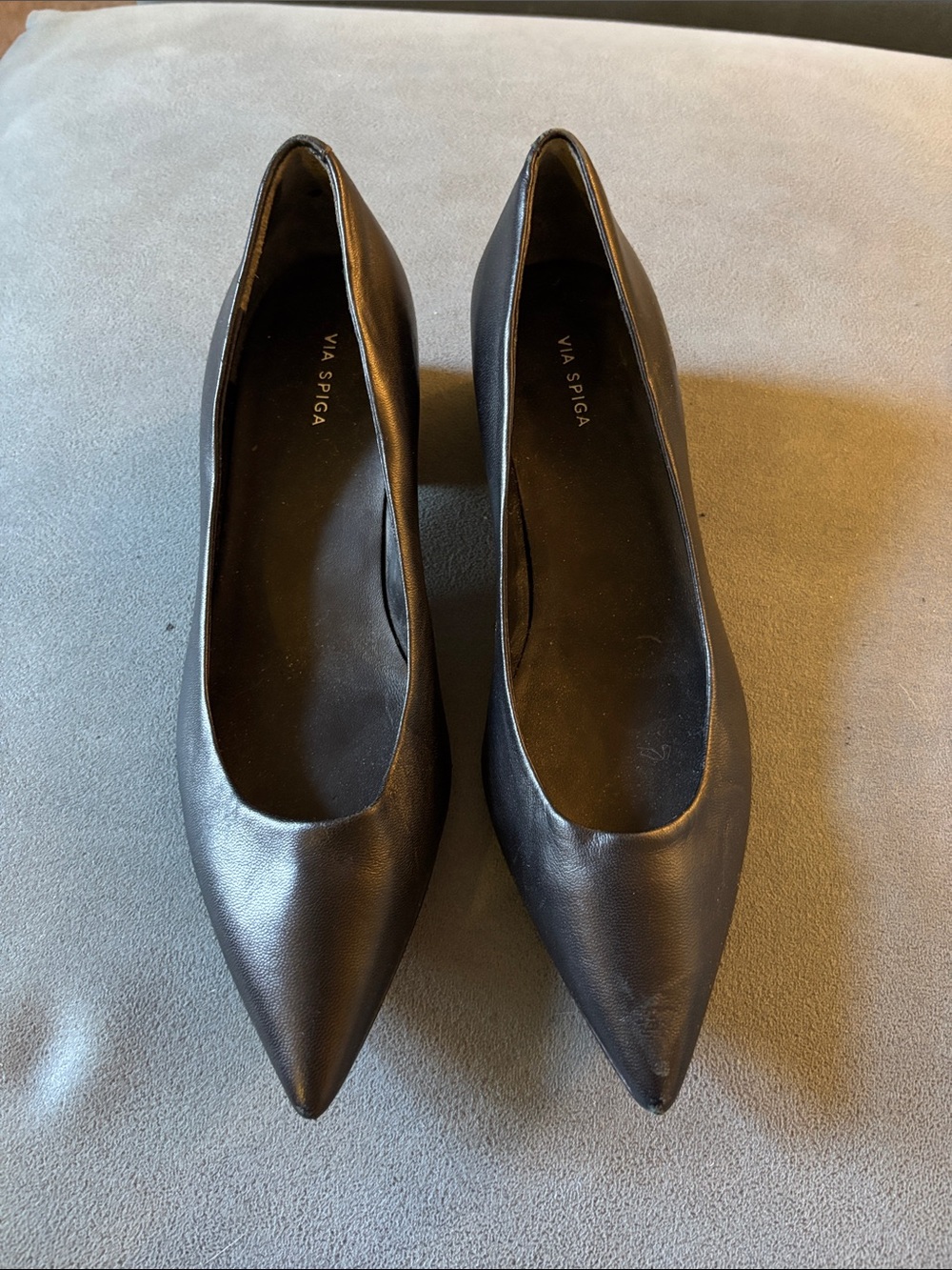 #252 Via Spiga Black Pointed Leather Ballet Flats